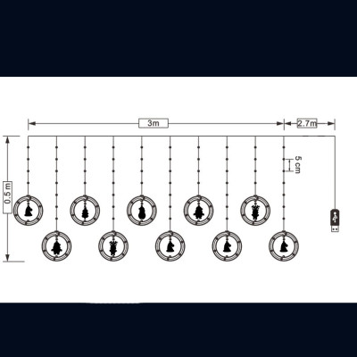 Dây LED Rèm Trang Trí Giáng Sinh 10 Chi Tiết Ngang 3m
