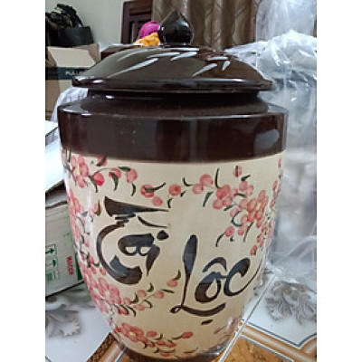 Hũ gạo tài lộc hoa đào Bát Tràng loại 15Kg