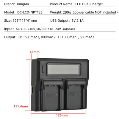 Bộ 1 pin 1 sạc Kingma cho Fujifilm NP-T125, Hàng chính hãng