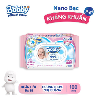 Khăn Ướt Bobby Nano Bạc kháng khuẩn Hương Thơm Nhẹ Nhàng 100 Miếng
