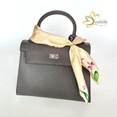 Cột Tóc Nữ Lụa Tơ Tằm Vẽ Tay Hoa Lan SenSilk, Khăn Lụa Đẹp Thời Trang 55x55cm