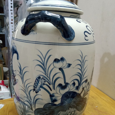 Hũ đựng rượu gạo gốm sứ Bát Tràng vẽ cá chép loại 15L