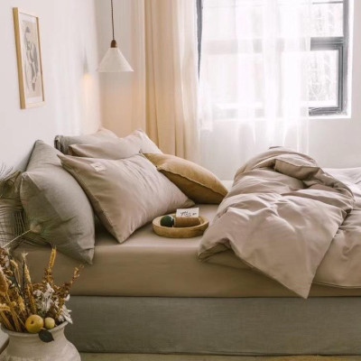 Bộ Chăn Ga Gối Cotton Tici Đơn Sắc LIDACO - Màu Be