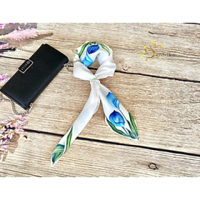Khăn Lụa Buộc Tóc Sang Trọng Vẽ Tay 3D Lan Ý SenSilk, Khăn Quàng Cổ Đa Năng