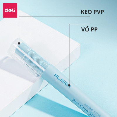 Hồ keo khô dạng bút Deli - Hồng/Xanh dương - 1 chiếc - Keo trong suốt, bám dính - Màu sắc trang nhã