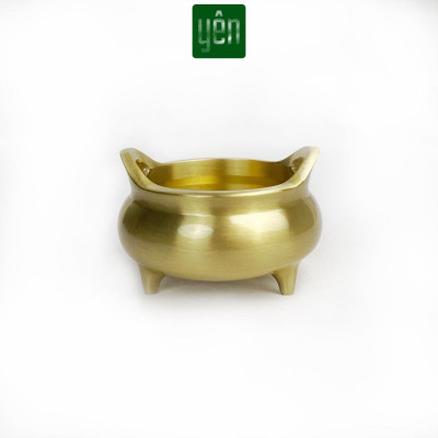 Lư Nhang Thảo Mộc Bằng Đồng Loại Mini Đường Kính 4.4cm x Cao 4cm Trang Trí Bàn Thờ Dâng Hương Thư Giãn Tài Lộc