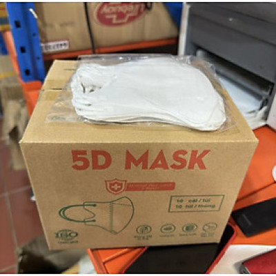 Khẩu Trang 5D Hộp 100 Cái (Hộp 10 Túi - 1 Túi 10c/MÀU TRĂNG)
