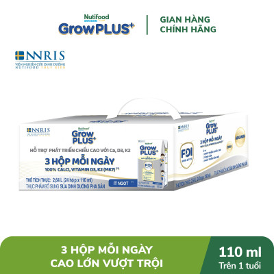 Thùng Sữa Bột Pha sẵn Nutifood GrowPLUS+ Cao Lớn Vượt Trội trên 1 tuổi (24 hộp x 110ml)