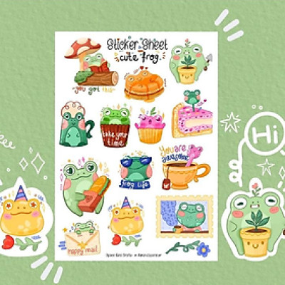 Sticker sheet cute frog - chuyên dán, trang trí sổ nhật kí, sổ tay | Bullet journal sticker - unim006