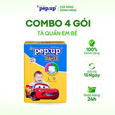Combo 4 gói Tã/Bỉm Quần Em Bé Pep.up Cottony 3D Gói Nhỏ Siêu Mềm Mại, Siêu Khô Thoáng, Kháng Khuẩn
