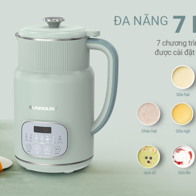 Máy Làm Sữa Hạt Đa Năng Sunhouse SHD5260 – 800ml Cối 2 lớp Lưỡi dao kép 8 cánh, Hẹn giờ nấu thông minh - Hàng chính hãng