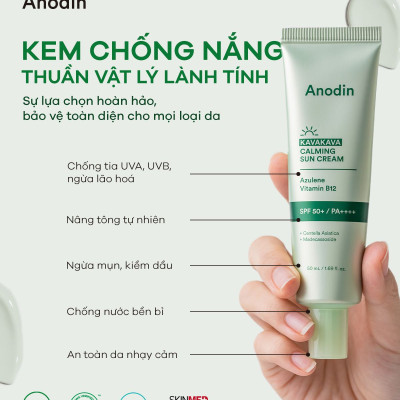 Kem chống nắng rau má kiềm dầu nâng tông cho da dầu, nhạy cảm Anodin Kava Kava Calming Suncream 50ml