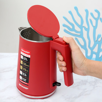 Bình đun siêu tốc Sharp 1 lít EKJ-10DVPS (BK/RD) - Công suất 1500W - Hàng chính hãng