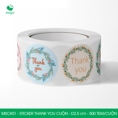 MSCK01 - D2.5 cm - 1 Cuộn 500 sticker thank you tròn, nhãn dán thank you, tem dán cảm ơn