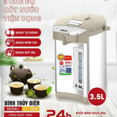 Bình Thủy Điện Lorente LT-5035 750W dung tích 3.5L Bình giữ nhiệt chế độ tự động ngắt, đun an toàn, ruột inox- Hàng Chính Hãng