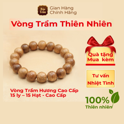 Vòng Trầm Hương 15 ly – 15 Hạt – Cao Cấp | Bảo Trầm – Trầm Tự Nhiên 100%, Hương Dịu Thanh – Hộ Thân Bình An