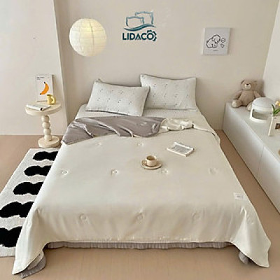 Bộ chăn chần ga gối thêu sợi tencel tự nhiên LIDACO ga phủ chần bông mềm êm decor cho phòng ngủ vintage