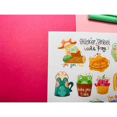 Sticker sheet cute frog - chuyên dán, trang trí sổ nhật kí, sổ tay | Bullet journal sticker - unim006