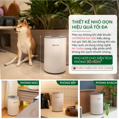 Máy Lọc Không Khí Diệt Khuẩn UVGREEN KA350 35m2 - Hàng chính hãng - Đèn UVC Mỹ, Lõi HEPA H13 Sạch 99,97% Bụi Mịn, Mùi Hôi, Khói, Lông Tóc