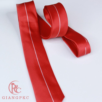 Cà vạt nam bản 6cm chú rể Giangpck q62070 đỏ kẻ trắng