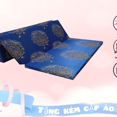 Nệm PE Hàn Quốc Cao Cấp Gấp 3 ( 1m55 x 1m95 x 3cm) Giao Màu Ngẫu Nhiên - Tặng Kèm Cặp Áo Gối