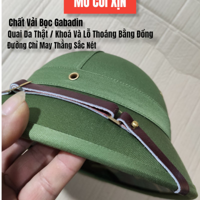 MŨ CỐI TÀU XỊN MŨ CỐI VẢI BỌC GABADIN QUAI DA THẬT LÒNG CỐT PHÍP GIÀN GI XANH 