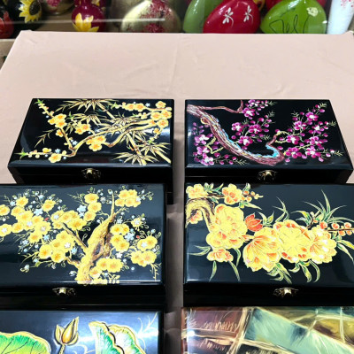 Hộp Đựng Trang Sức Sơn Mài Cao Cấp 2 tầng Thanh Bình Lê size 15x24x10 cm hàng cao cấp xuất khẩu