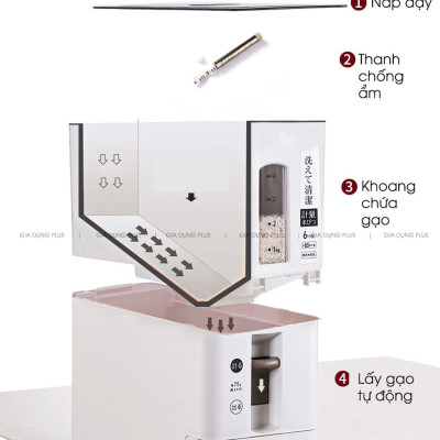 Thùng Đựng Gạo Thông Minh Xuất Nhật (12KG) Nhựa ABS Cao Cấp | An Toàn / Tiện Lợi / Dễ Sử Dụng