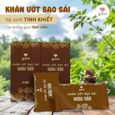 Hộp 20 cái khăn ướt và túi 30 khăn lau ban thờ Hương Trầm tự nhiên bao sái ban thờ thần tài ông địa