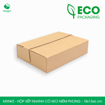 MXNK2 - 18x13x6 cm - 100 hộp carton đóng hàng xếp nhanh có keo niêm phong - Hộp gói hàng, hộp quà