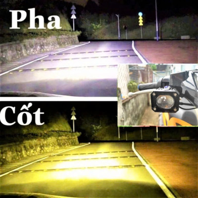 ĐÈN TRỢ SÁNG F20XP CỐT VÀNG PHA TRẮNG – BI CẦU 2 CHẾ ĐỘ MẪU MỚI SIÊU SÁNG CHO XE MÁY Ô TÔ