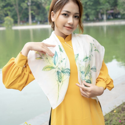 Khăn Lụa Đẹp Vẽ Hoa Bưởi SenSilk – Quà Lưu Niệm Ý Nghĩa, Khăn Lụa Vuông Cao Cấp