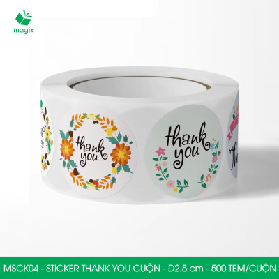 MSCK04 - D2.5 cm - 1 Cuộn 500 sticker thank you tròn, nhãn dán thank you, tem dán cảm ơn