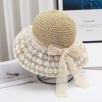 Mũ Cói Đi Biển Nữ Họa Tiết Ren, Nón Rơm Phong Cách Hàn Quốc MCDBN018