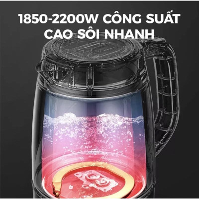 Günter & Hauer Bình Đun Siêu Tốc Bình Trà Điện Thủy Tinh 1,7L LED Dây Đèn Vòng Xanh và Thiết Bị Điều Khiển EK100 - Hàng chính hãng