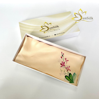 Cột Tóc Nữ Lụa Tơ Tằm Vẽ Tay Hoa Lan SenSilk, Khăn Lụa Đẹp Thời Trang 55x55cm