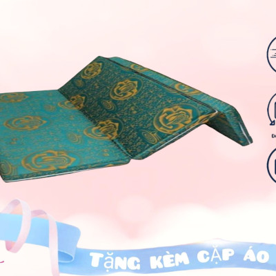 Nệm PE Hàn Quốc Cao Cấp Gấp 3 ( 1m55 x 1m95 x 3cm) Giao Màu Ngẫu Nhiên - Tặng Kèm Cặp Áo Gối