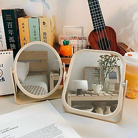 Gương trang điểm lúa mạch, gương trang điểm để bàn, gương xoay 360°