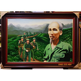 Tranh vẽ sơn dầu Bác cùng bộ đội hành quân ( KT 100*140cm)