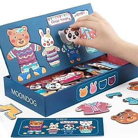 Bộ xếp hình nam châm gia đình gấu - Đồ chơi gỗ nam châm thông minh cho bé