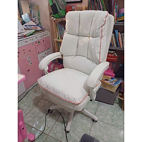 Ghế gaming nữ streamer màu trắng viền hồng Ghế xoay làm việc có gác chân thư giãn CR4104-P  White Gaming Chair - CAPTA