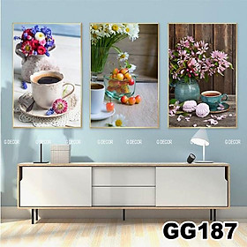 Tranh treo tường canvas 3 bức phong cách hiện đại Bắc Âu 75, tranh cà phê trang trí quán cà phê, phòng ăn, spa