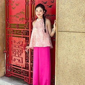 Bộ yếm cách tân vải lụa gấm hoa thiết kế dáng suông cổ yếm Lan Chi Miều Est.2013
