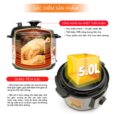 Nồi áp suất điện Comet CM6150 5 lít – 900W, 5 chế độ nấu, lòng chống dính, hàng chính hãng 