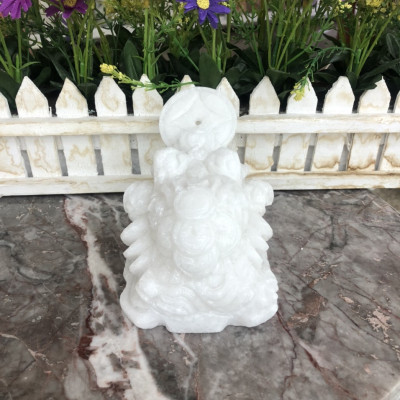 Tượng Cóc Ba Chân, Cóc Ngậm Tiền, Thiềm Thừ phong thủy chiêu tài lộc đá cẩm thạch trắng - Dài 10 cm