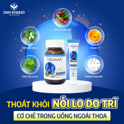 Combo co búi trĩ Trimax (1 viên uống và 1 gel) giảm đau rát săn se búi trĩ ngừa trĩ tái phát