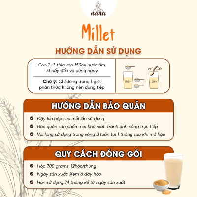 Sữa Hạt Millet 700g x4 Hộp (2.8kg) Vị Kê Tự Nhiên Cho Trẻ Từ 3 Tuổi & Người Lớn Sữa Hữu Cơ Bổ Sung Dinh Dưỡng Toàn Diện