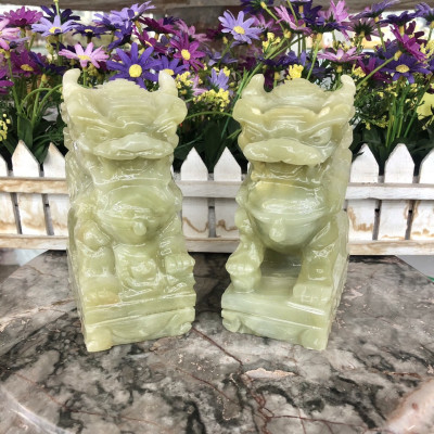 Cặp Kỳ Lân phong thủy đá ngọc Onyx - Cao 15 cm