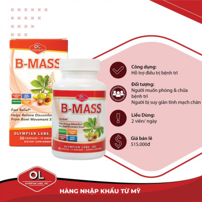 Viên Uống Hỗ Trợ Điều Trị Trĩ, Táo Bón B-Mass Olympian Labs Mỹ 30 Viên
