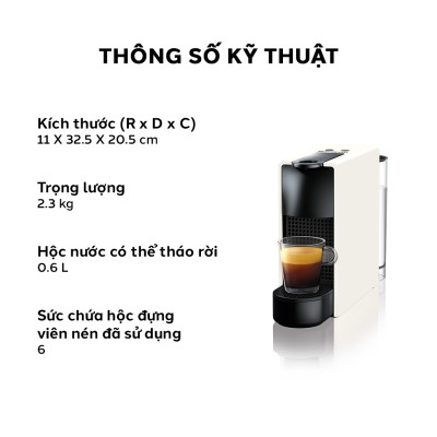 Bộ máy pha cà phê Nespresso Essenza Mini Trắng & máy đánh sữa Aeroccino 3 - Hàng chính hãng